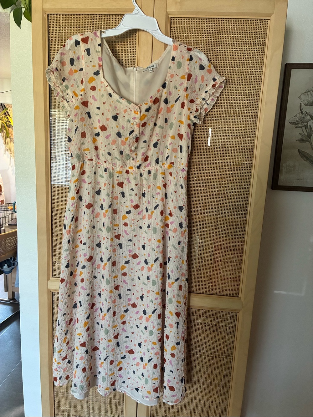 Madewell Cream Midi Dress with Multicolor Confetti Print
